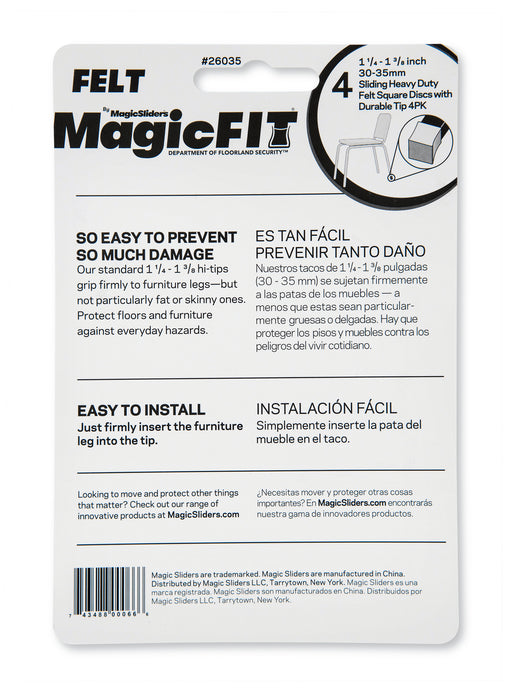 MAGIC FIT - 1 1/4" - 1 3/8" Square Felt - 4 Pack - Magic Sliders