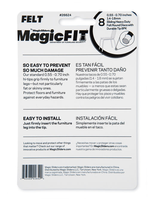 MAGIC FIT - .55" - .70" Round Felt - 8 Pack - Magic Sliders