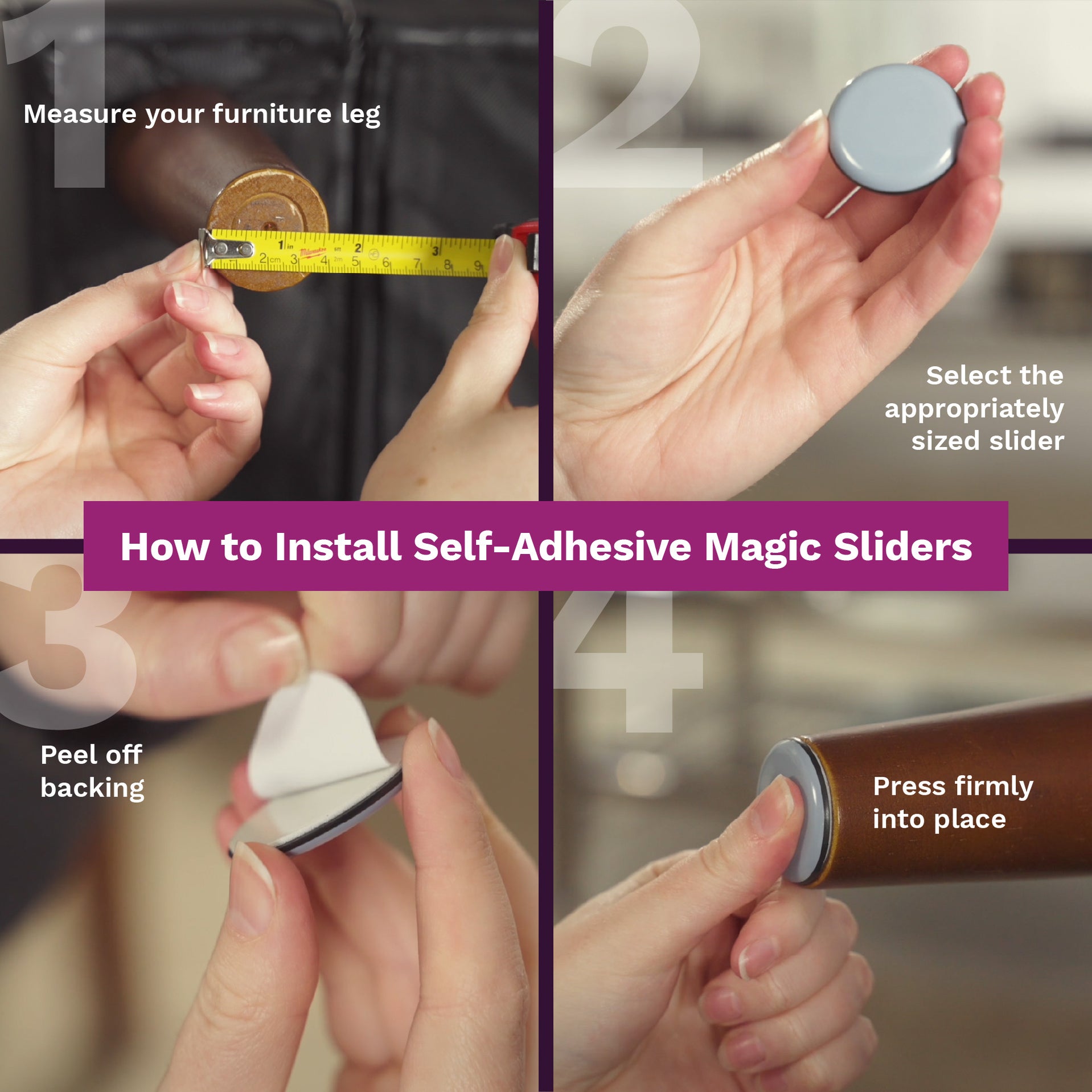 Magic Sliders – 15/16 X 4 Inch Self-Adhesive Furniture Disc Pads, 4-Pack – Protects Wood, Tile, Carpet & Vinyl, Moves Up To 1600 Lbs